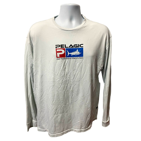 Pelagic Mens Large Long Sleeve Shirt High Performance Offshore Gear White USA - Picture 1 of 13